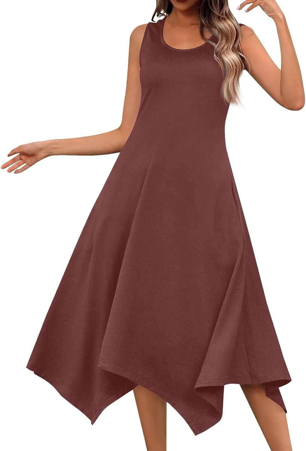 Summer Dresses for Women 2025 Casual Loose Sleeveless Crewneck Sundresses Trendy Solid Color Flowy Hem Tank Dress