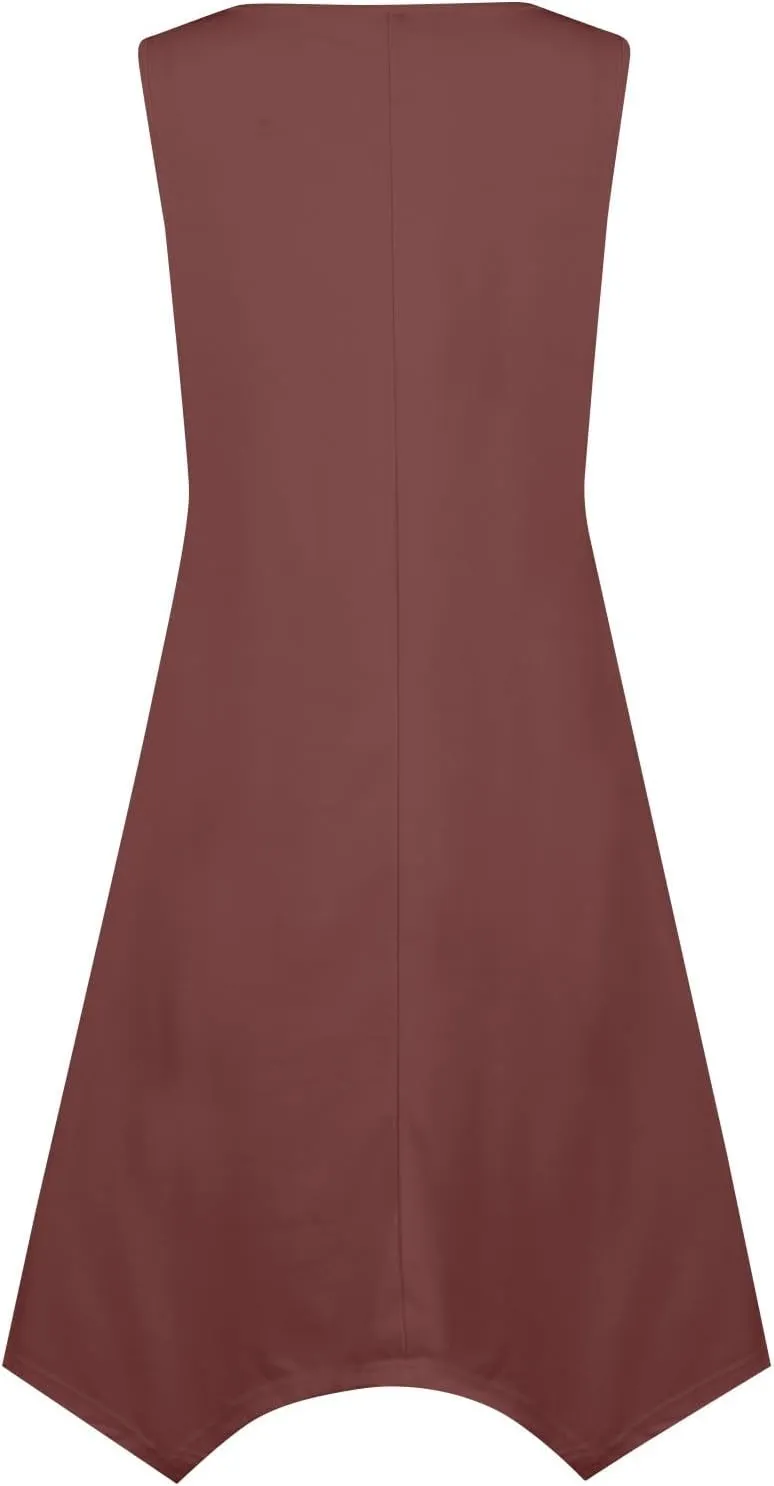 Summer Dresses for Women 2025 Casual Loose Sleeveless Crewneck Sundresses Trendy Solid Color Flowy Hem Tank Dress