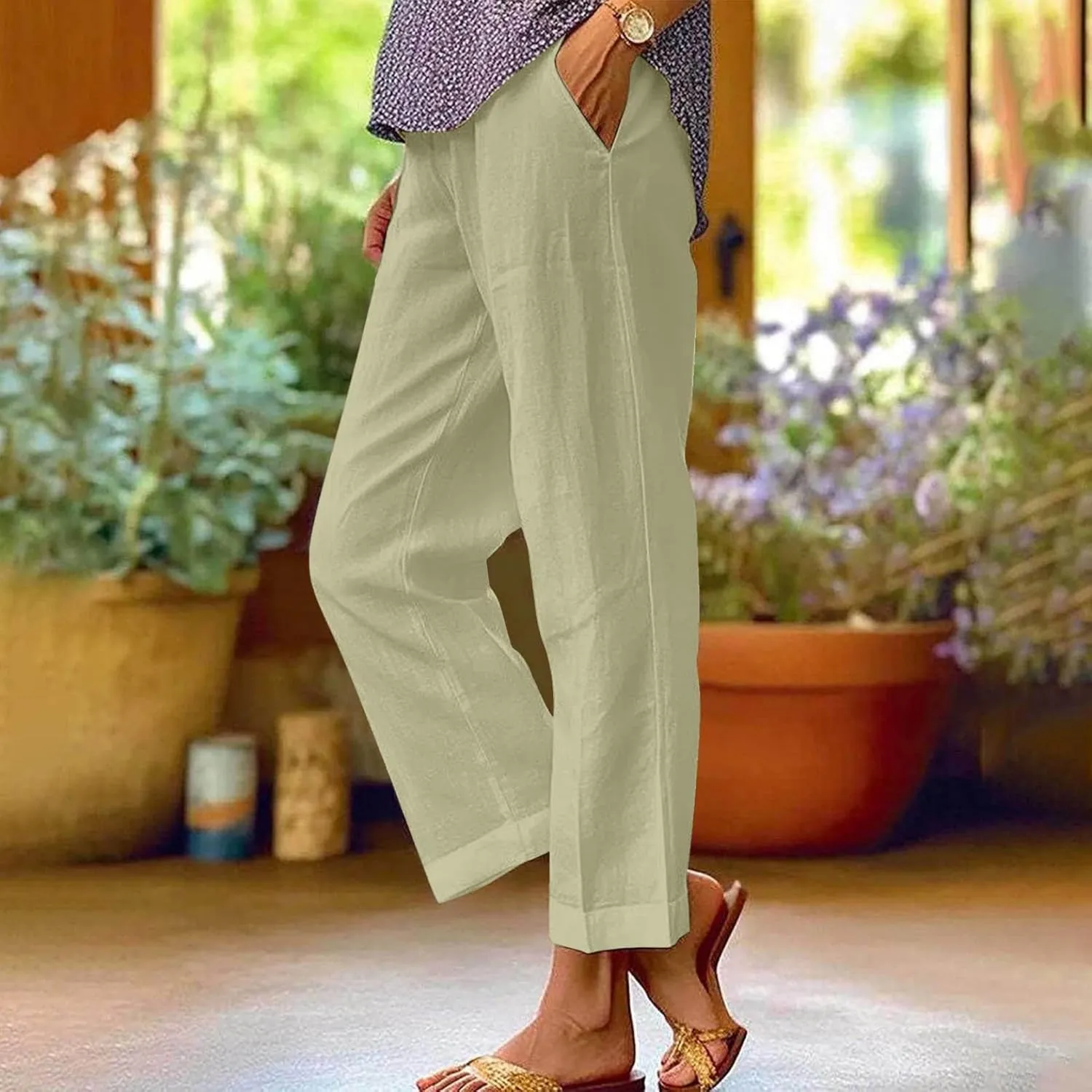 Summer Linen Pants for Women Loose Wide Leg Pants Comfy Stretch Trousers 2025 Baggy Plus Size Slacks with Pockets