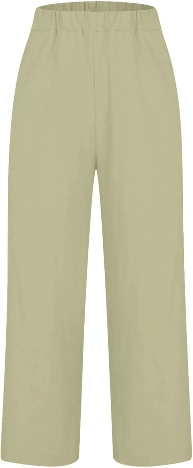 Summer Linen Pants for Women Loose Wide Leg Pants Comfy Stretch Trousers 2025 Baggy Plus Size Slacks with Pockets