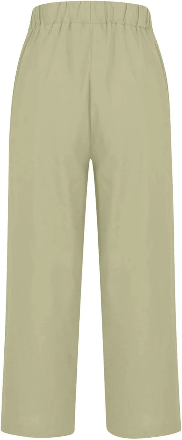 Summer Linen Pants for Women Loose Wide Leg Pants Comfy Stretch Trousers 2025 Baggy Plus Size Slacks with Pockets