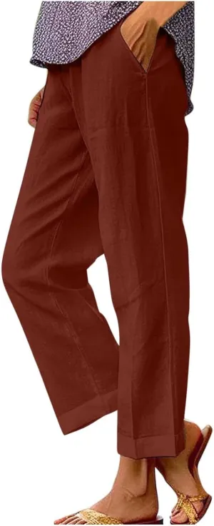Summer Linen Pants for Women Loose Wide Leg Pants Comfy Stretch Trousers 2025 Baggy Plus Size Slacks with Pockets