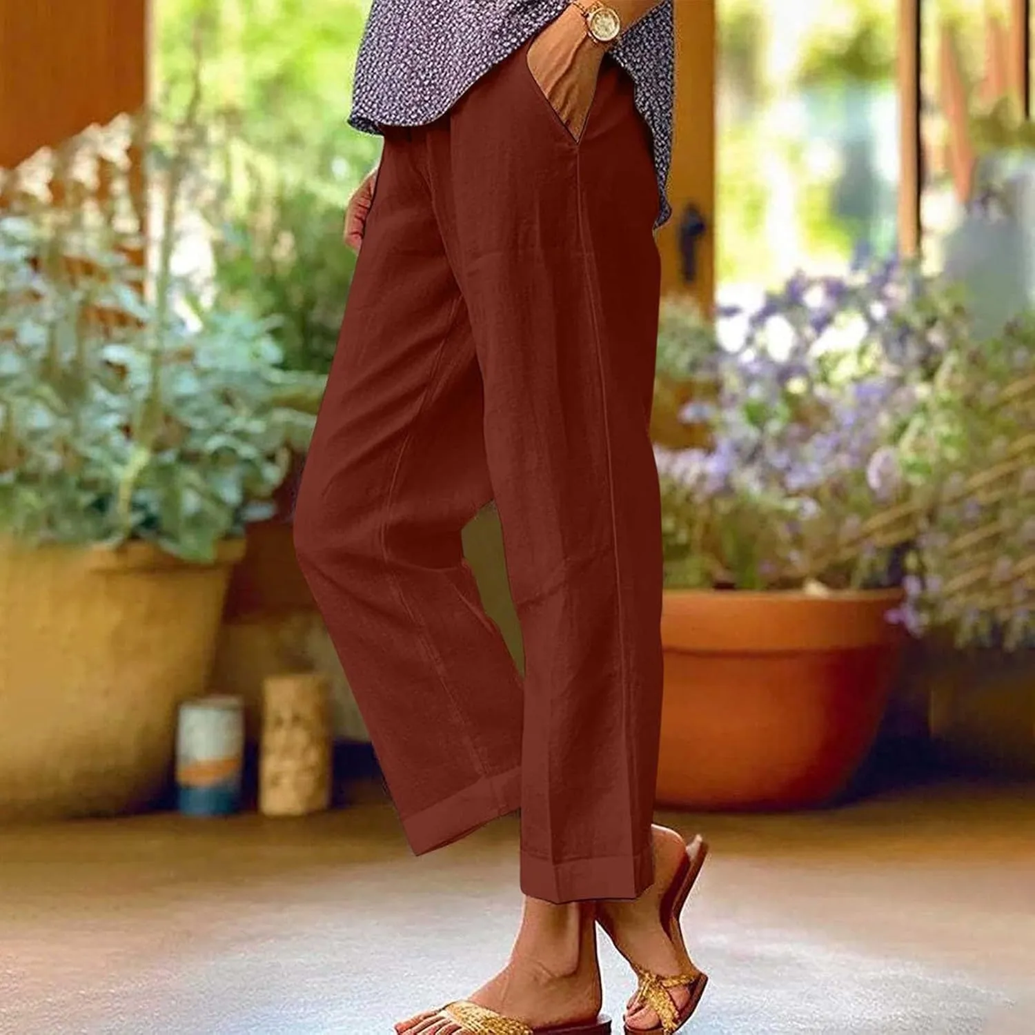 Summer Linen Pants for Women Loose Wide Leg Pants Comfy Stretch Trousers 2025 Baggy Plus Size Slacks with Pockets