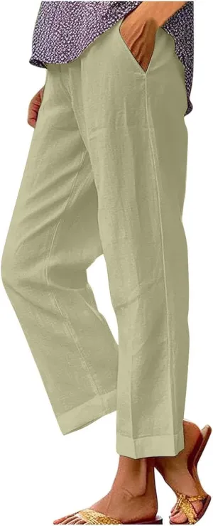 Summer Linen Pants for Women Loose Wide Leg Pants Comfy Stretch Trousers 2025 Baggy Plus Size Slacks with Pockets