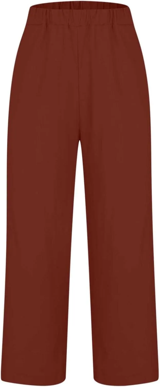 Summer Linen Pants for Women Loose Wide Leg Pants Comfy Stretch Trousers 2025 Baggy Plus Size Slacks with Pockets