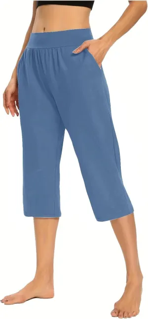 Summer Pants for Women 2024 High Waisted Straight Leg Lounge Pant Casual Trendy Capris Trousers with Pockets