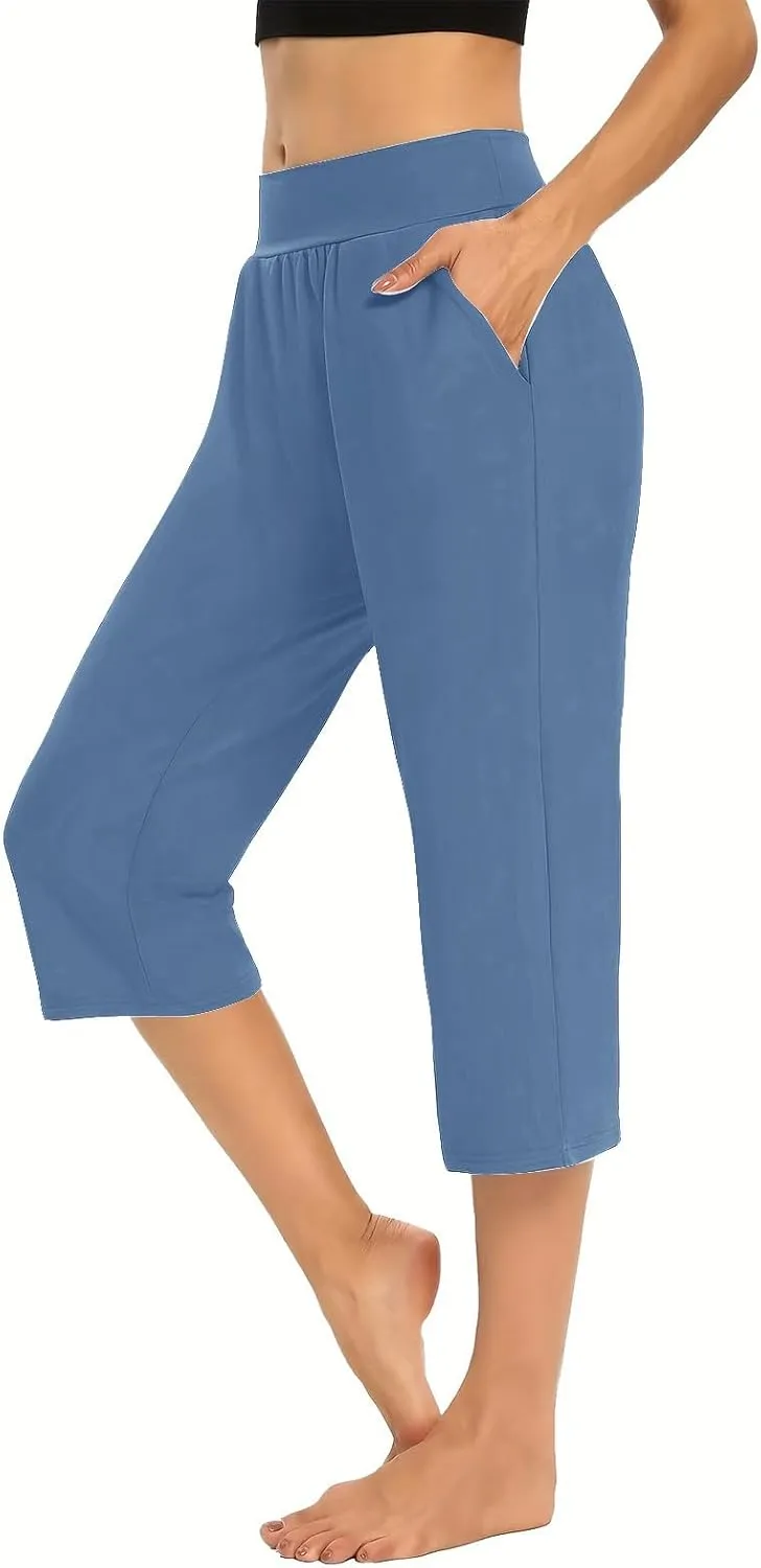 Summer Pants for Women 2024 High Waisted Straight Leg Lounge Pant Casual Trendy Capris Trousers with Pockets