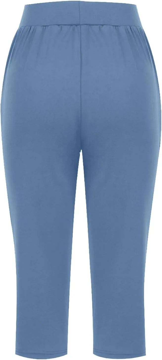 Summer Pants for Women 2024 High Waisted Straight Leg Lounge Pant Casual Trendy Capris Trousers with Pockets