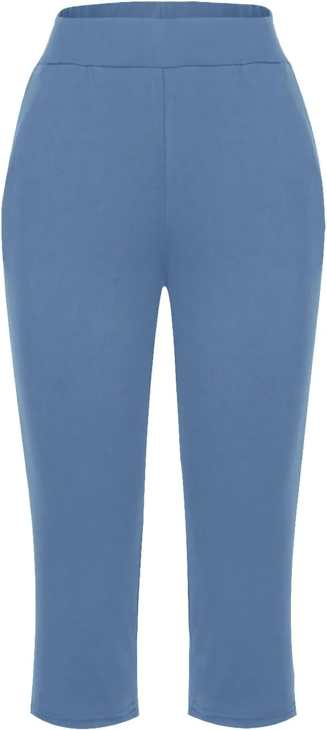 Summer Pants for Women 2024 High Waisted Straight Leg Lounge Pant Casual Trendy Capris Trousers with Pockets