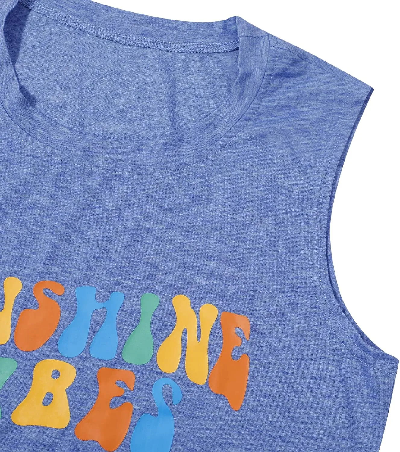 Sunshine Vibes Letter Print Vest T Shirt Women's Summer Sleeveless Graphic Tank Tops Casual Loose Workout Tees