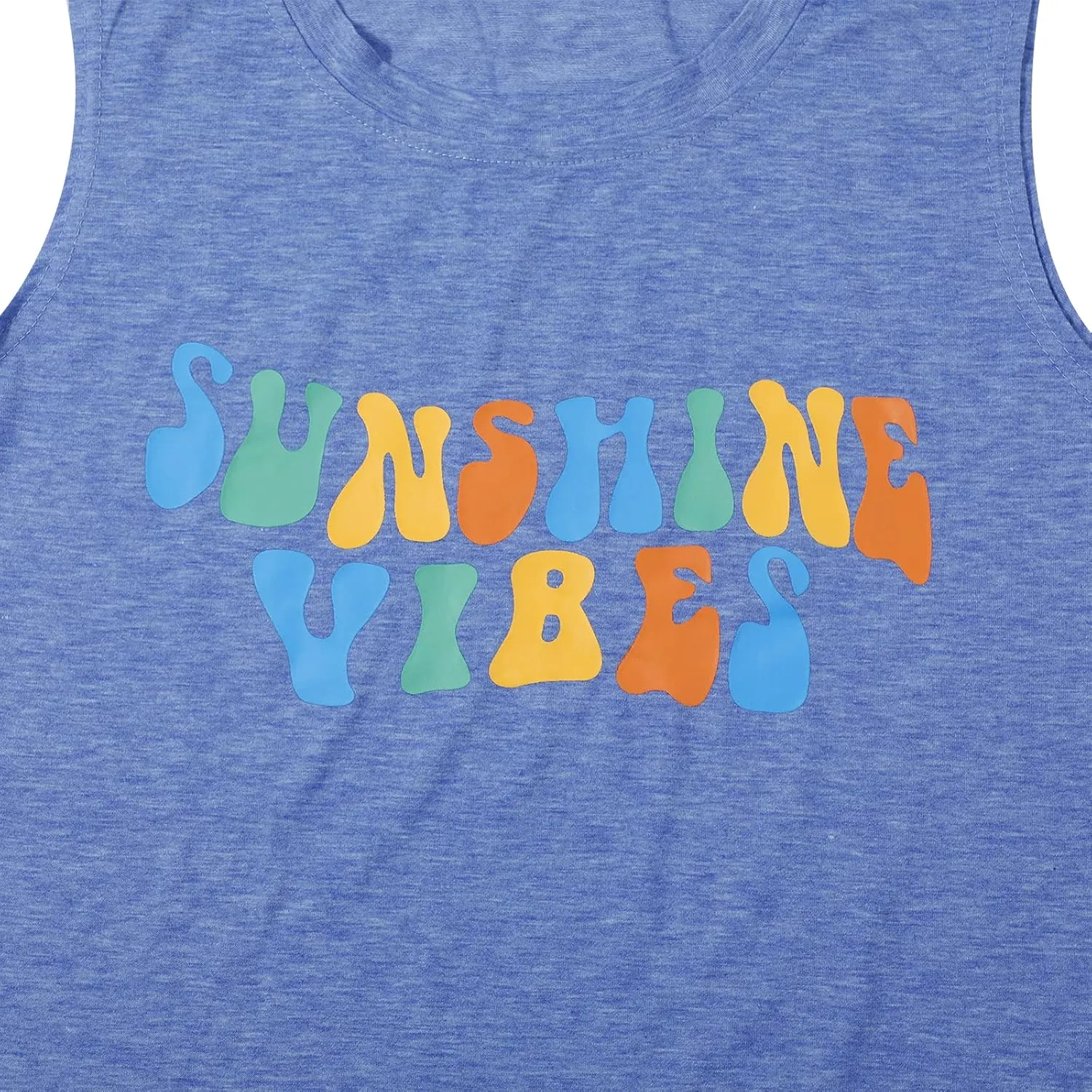 Sunshine Vibes Letter Print Vest T Shirt Women's Summer Sleeveless Graphic Tank Tops Casual Loose Workout Tees
