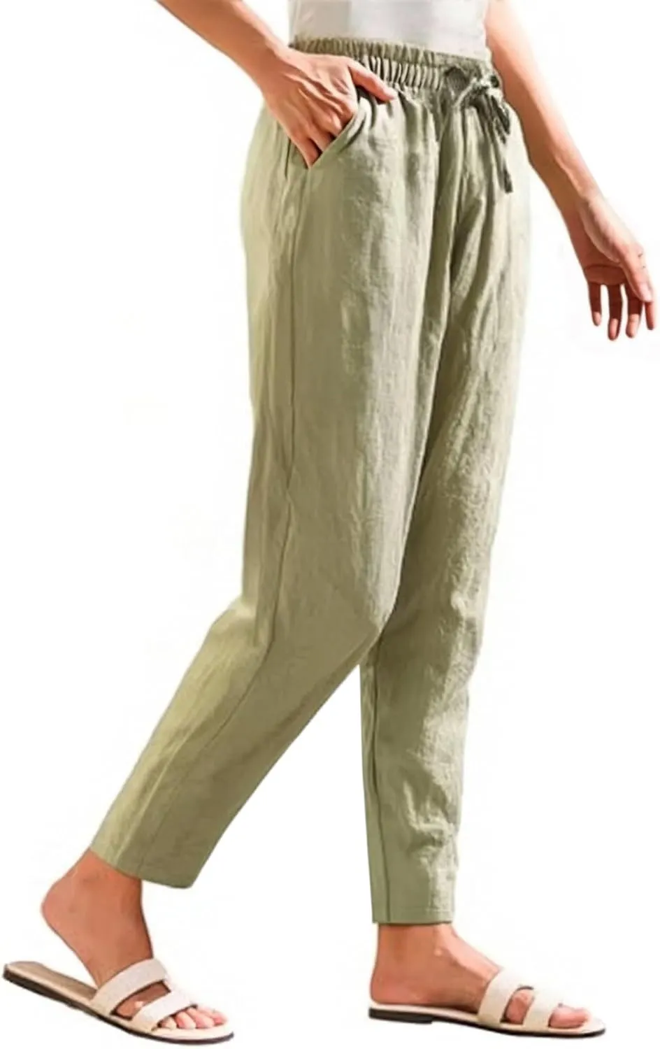 Sweatpants Women Golf Cotton Linen Low Rise,Wide Leg Pants Striped, Trousers with Pockets Baggy Wide