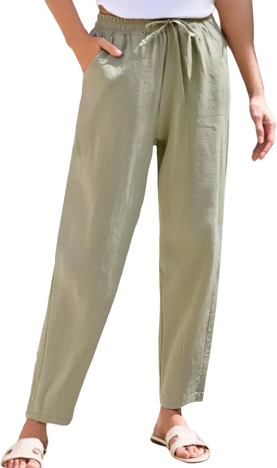 Sweatpants Women Golf Cotton Linen Low Rise,Wide Leg Pants Striped, Trousers with Pockets Baggy Wide