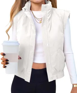 Tankaneo Womens Cropped Puffer Vest Lightweight Quilted Jacket Sleeveless Button Down Fall Winter Padded Gilet Coat