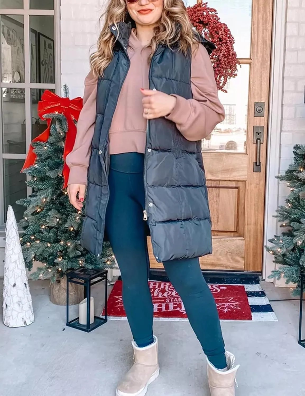Tanming Women's Long Puffer Vest Casual Sleeveless Puffy Jacket with Removable Hood