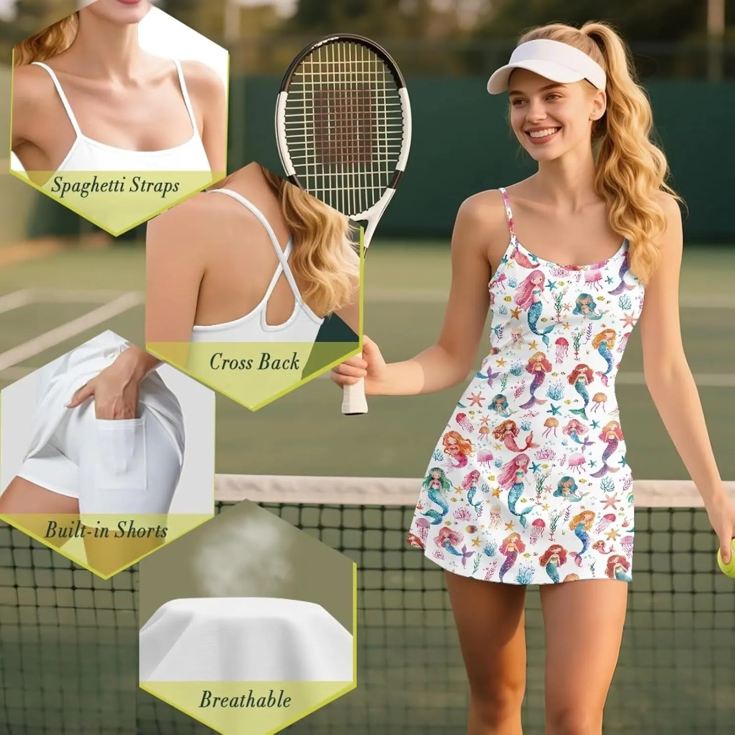 Tennis Dresses for Women with Shorts Sleeveless Backless Comfortable Athletic Golf Dress for Exercise Sports XS-2XL