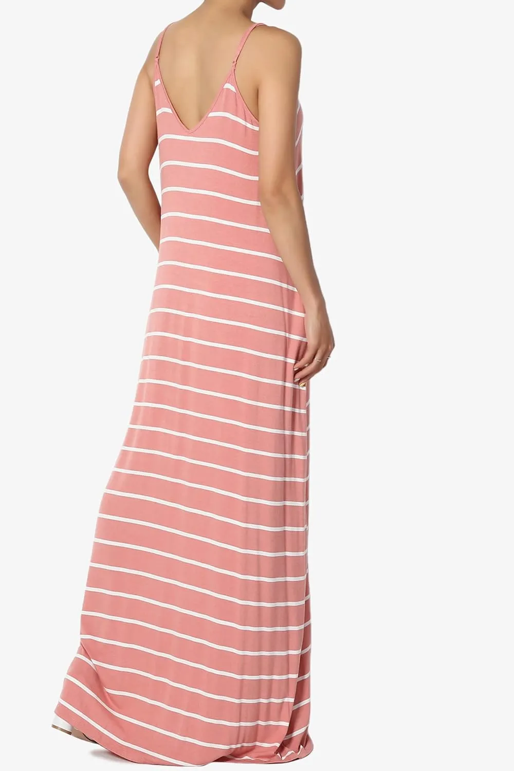TheMogan Women's Casual V-Neck Draped Jersey Cami Long Maxi Dress W Pocket Summer Beach