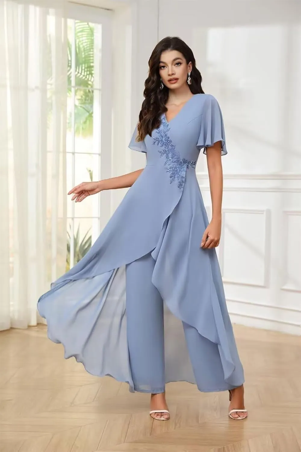 TIANMEI Mother of The Bride Pant Suits for Wedding 2 Pieces Chiffon Pantsuits for Wedding Guest Jumpsuit for Women