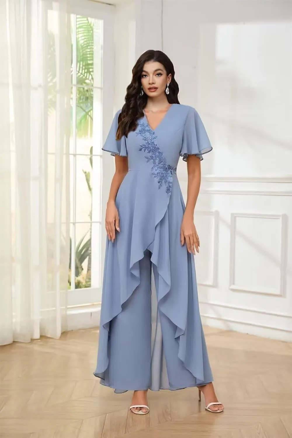 TIANMEI Mother of The Bride Pant Suits for Wedding 2 Pieces Chiffon Pantsuits for Wedding Guest Jumpsuit for Women