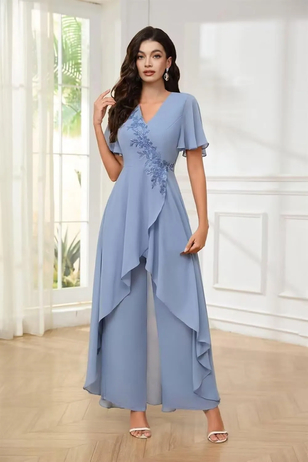 TIANMEI Mother of The Bride Pant Suits for Wedding 2 Pieces Chiffon Pantsuits for Wedding Guest Jumpsuit for Women