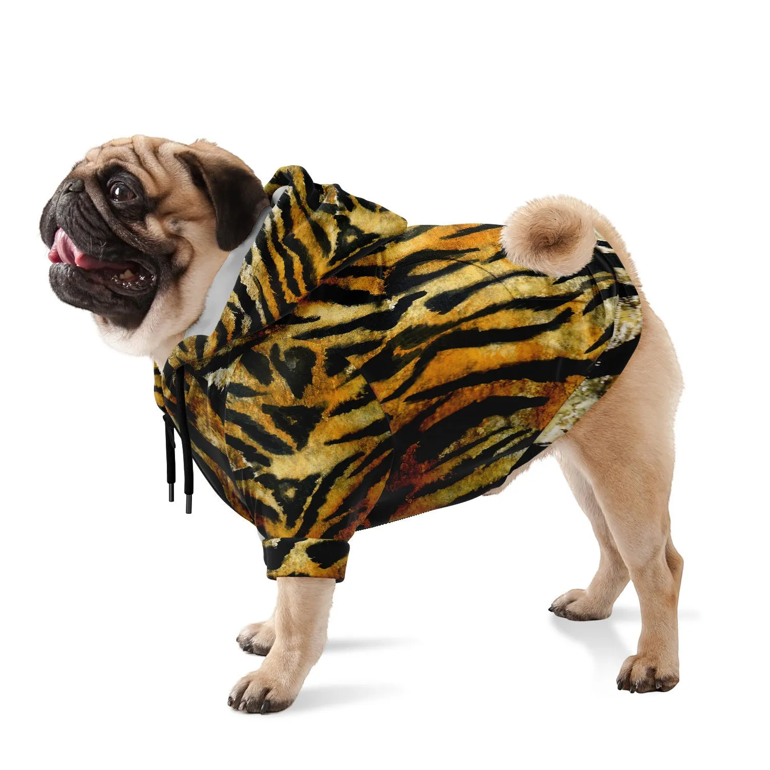 Tiger Stripe Print Dog Hoodie, Soft Comfortable Zip-Up Premium Hoodie For Dog Pet Owners