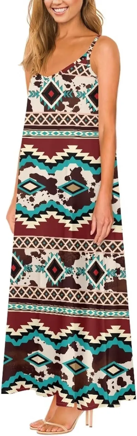 TOADDITDO Sleeveless Spaghetti Straps Long Maxi Dress for Women Ladies Summer Beach Cocktail Party Casual Sundress