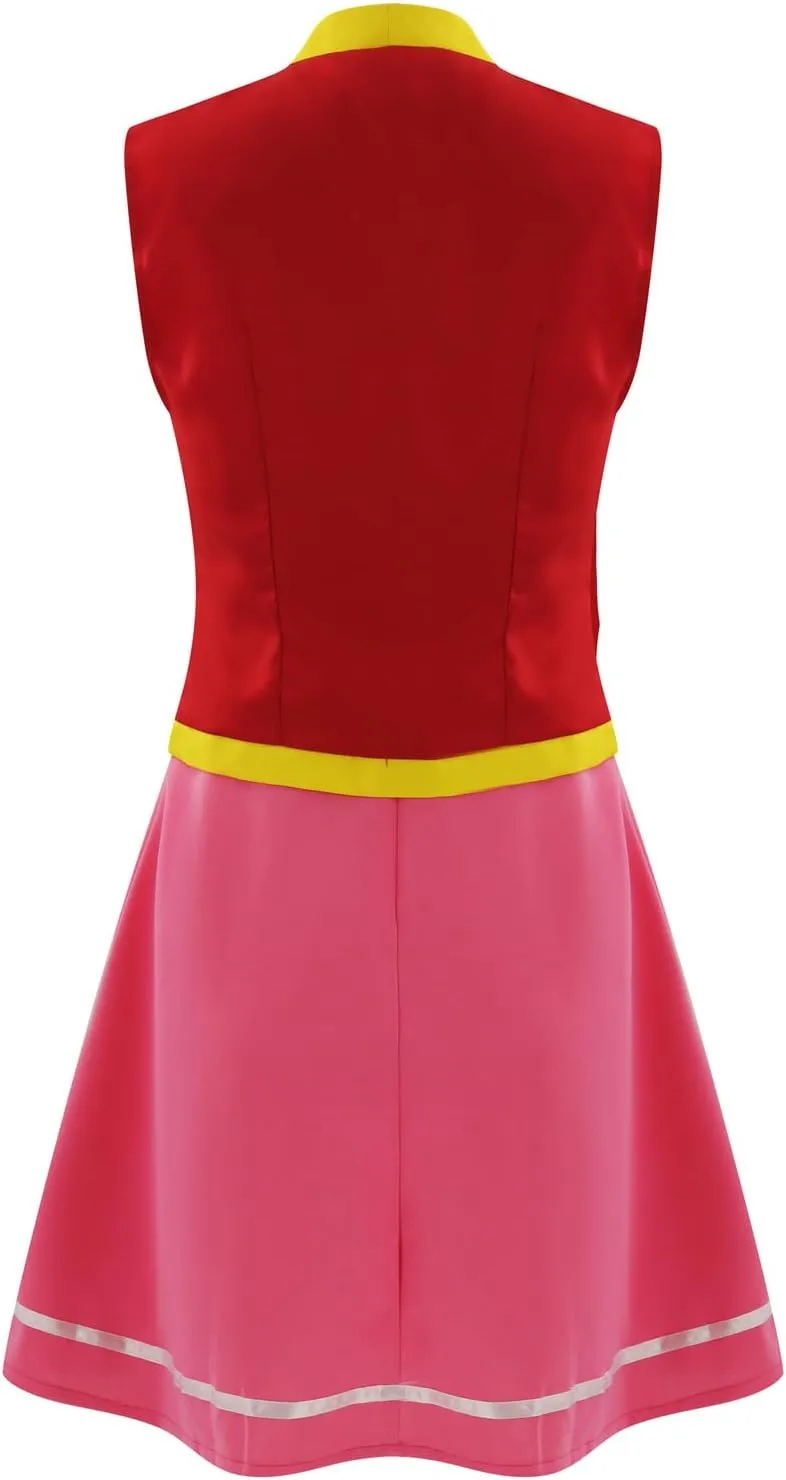 Toadette Costume Women Mushroom Cosplay Toadstool Pink Dress With Vest Halloween Outfit