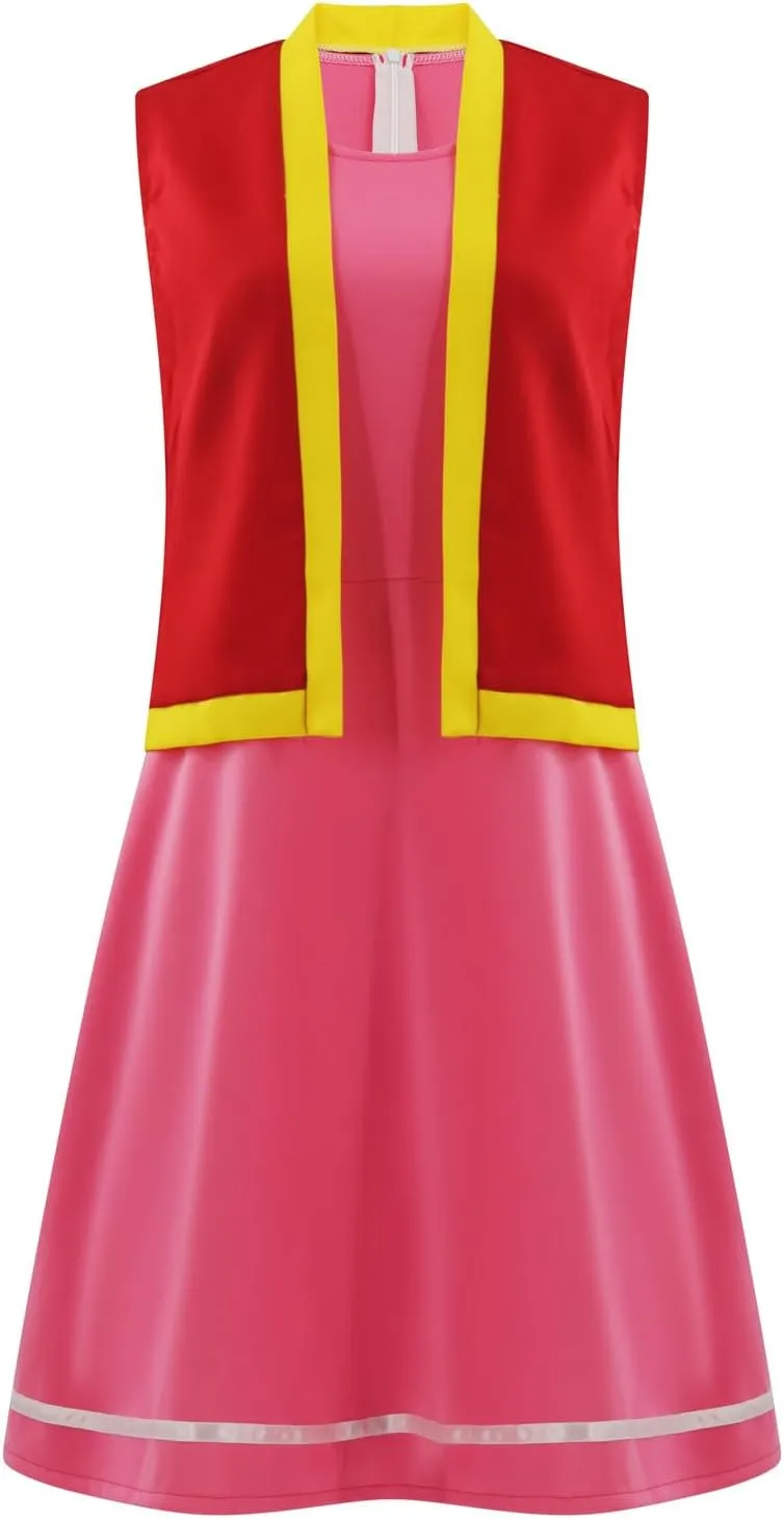 Toadette Costume Women Mushroom Cosplay Toadstool Pink Dress With Vest Halloween Outfit