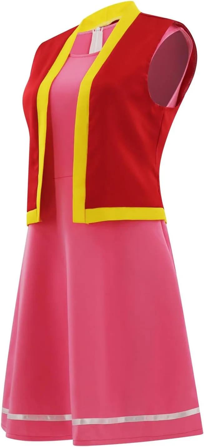 Toadette Costume Women Mushroom Cosplay Toadstool Pink Dress With Vest Halloween Outfit
