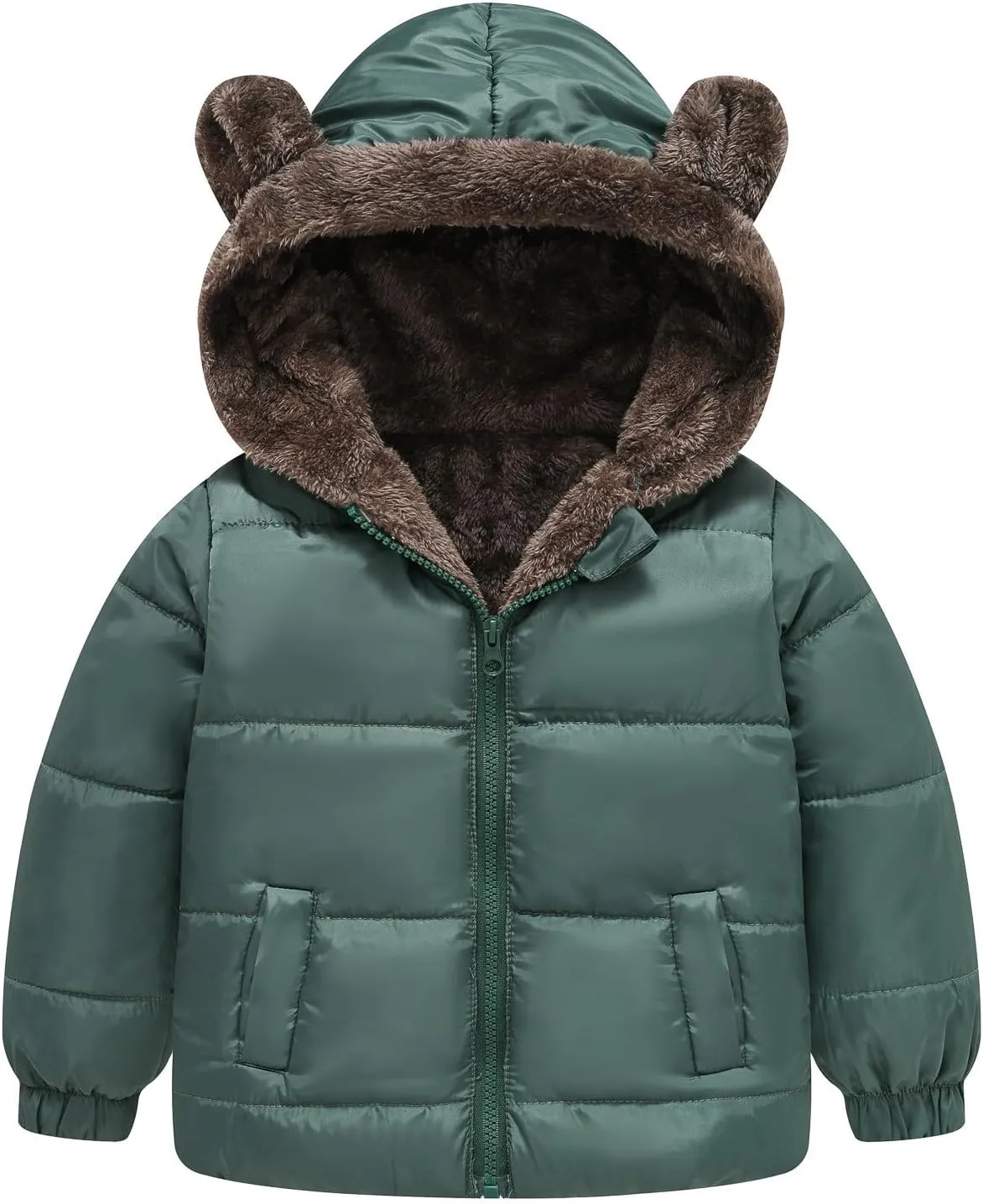 Toddler Baby Girls Boys Winter Fleece Jackets Zip Up Bear Ears Hooded Coat Cotton Warm Lined Padded Outwear Clothing