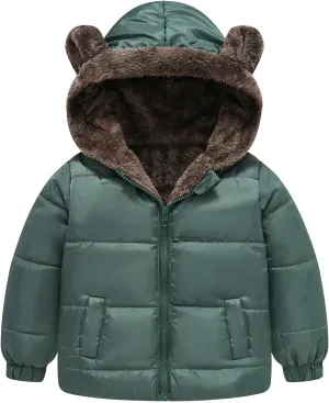 Toddler Baby Girls Boys Winter Fleece Jackets Zip Up Bear Ears Hooded Coat Cotton Warm Lined Padded Outwear Clothing