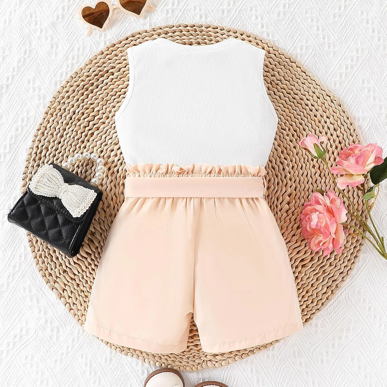Toddler Girl Summer 2-Piece Solid Color Vest   Casual Shorts Set