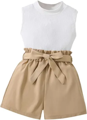 Toddler Girl Summer 2-Piece Solid Color Vest   Casual Shorts Set