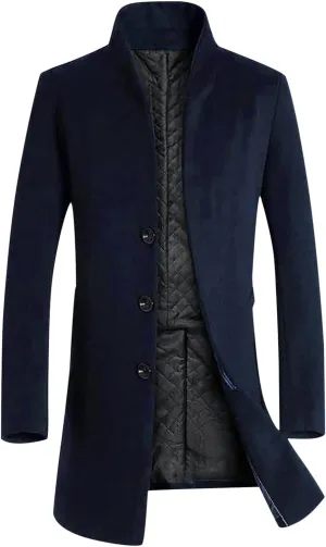 Trench Coat Men Men's Trench Coat Wool Blend Slim Fit Top Coat Single Breasted Business Overcoat