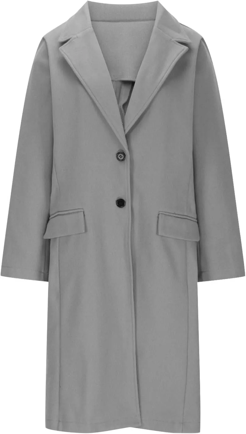 Trench Coat Women 2024 Elegant Lapel Button Down Blazer Casual Business Work Suit Jackets Long Windbreaker Pea Coat