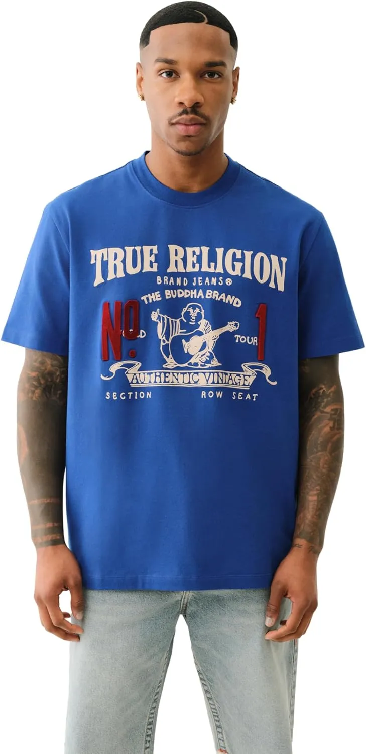 True Religion Men's Short Sleeve True Vintage No.1 Tee - Casual Graphic Crew Neck T-Shirt