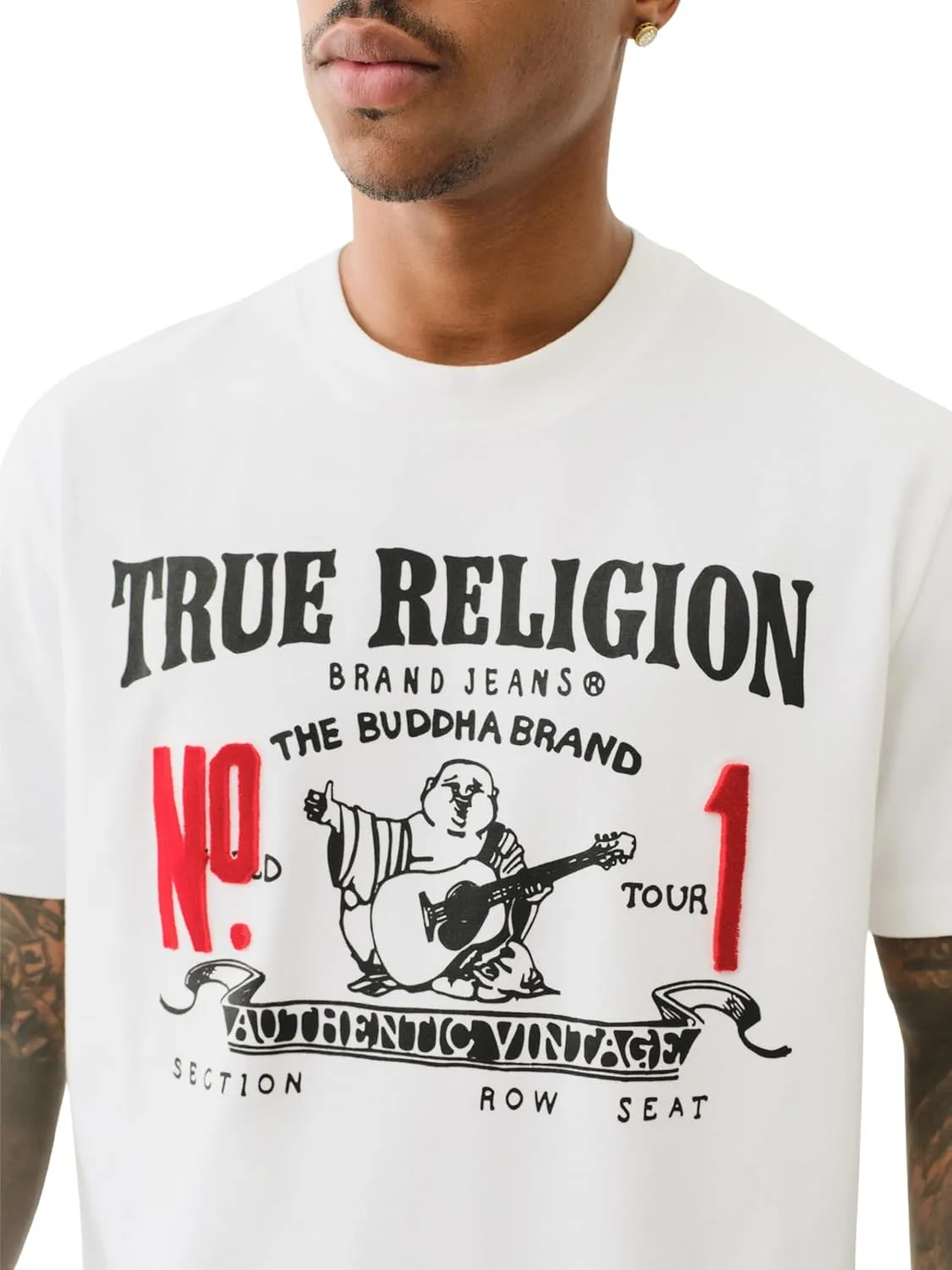 True Religion Men's Short Sleeve True Vintage No.1 Tee - Casual Graphic Crew Neck T-Shirt