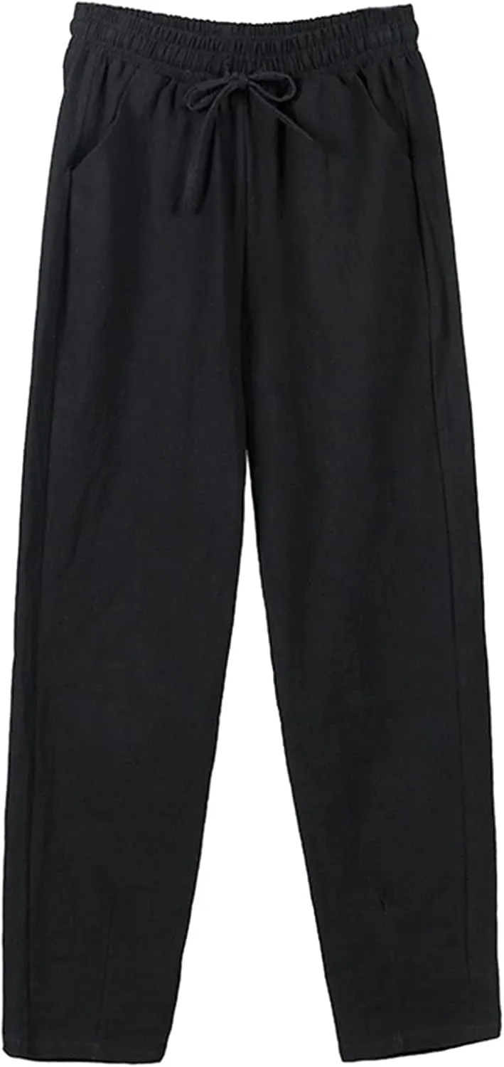 Try Before You Womens Clothing Loose Cotton Patchwork Wide Leg Pants Ladies Trousers Lightweight Linen Pants Women