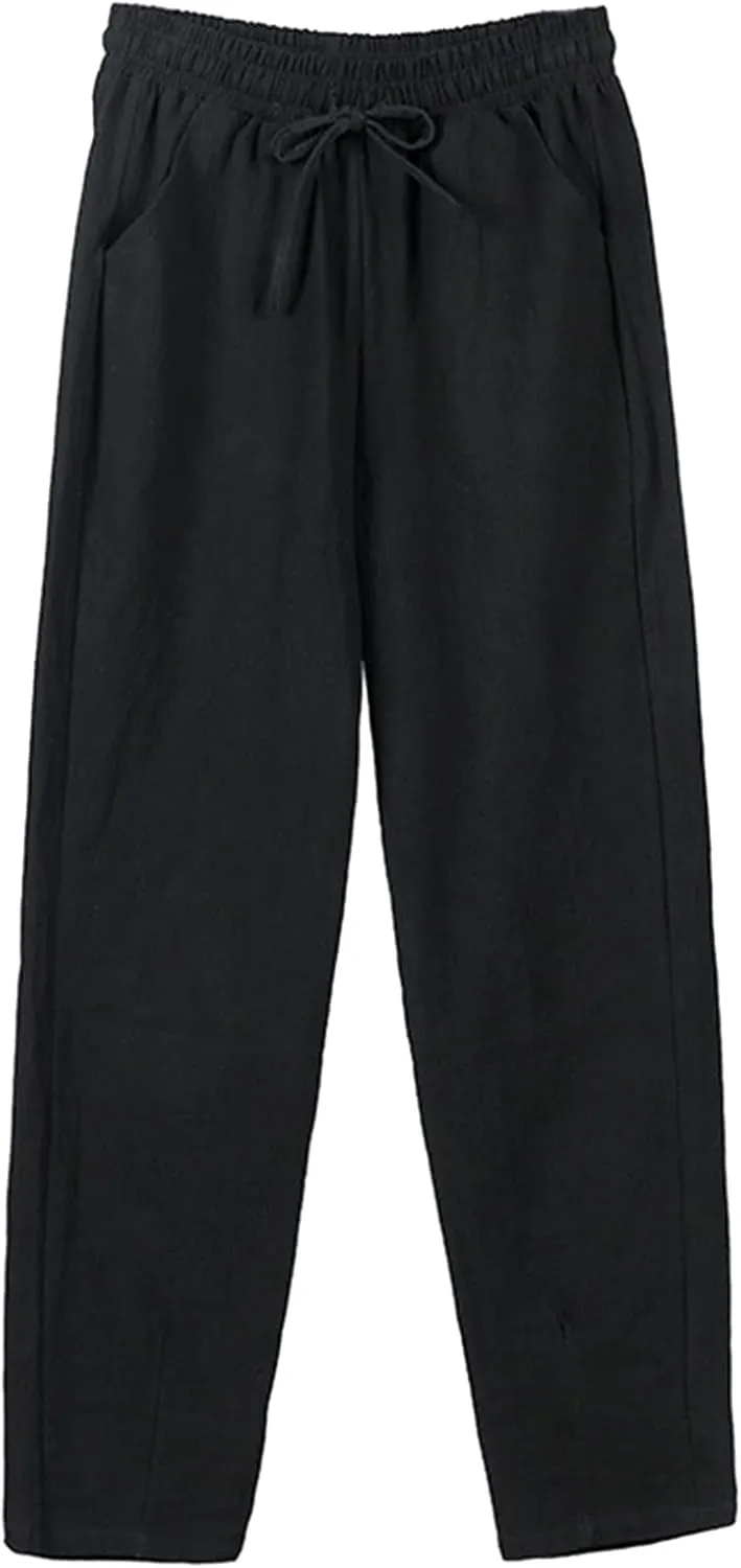 Try Before You Womens Clothing Loose Cotton Patchwork Wide Leg Pants Ladies Trousers Lightweight Linen Pants Women