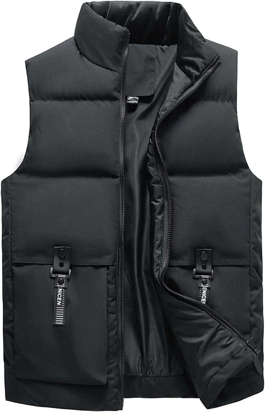 tuduoms Men's Cargo Vests Jacket Waterproof Puffer Jacket Quilted Gilets Cotton Padded Waistcoat Sleeveless Jacket Coat