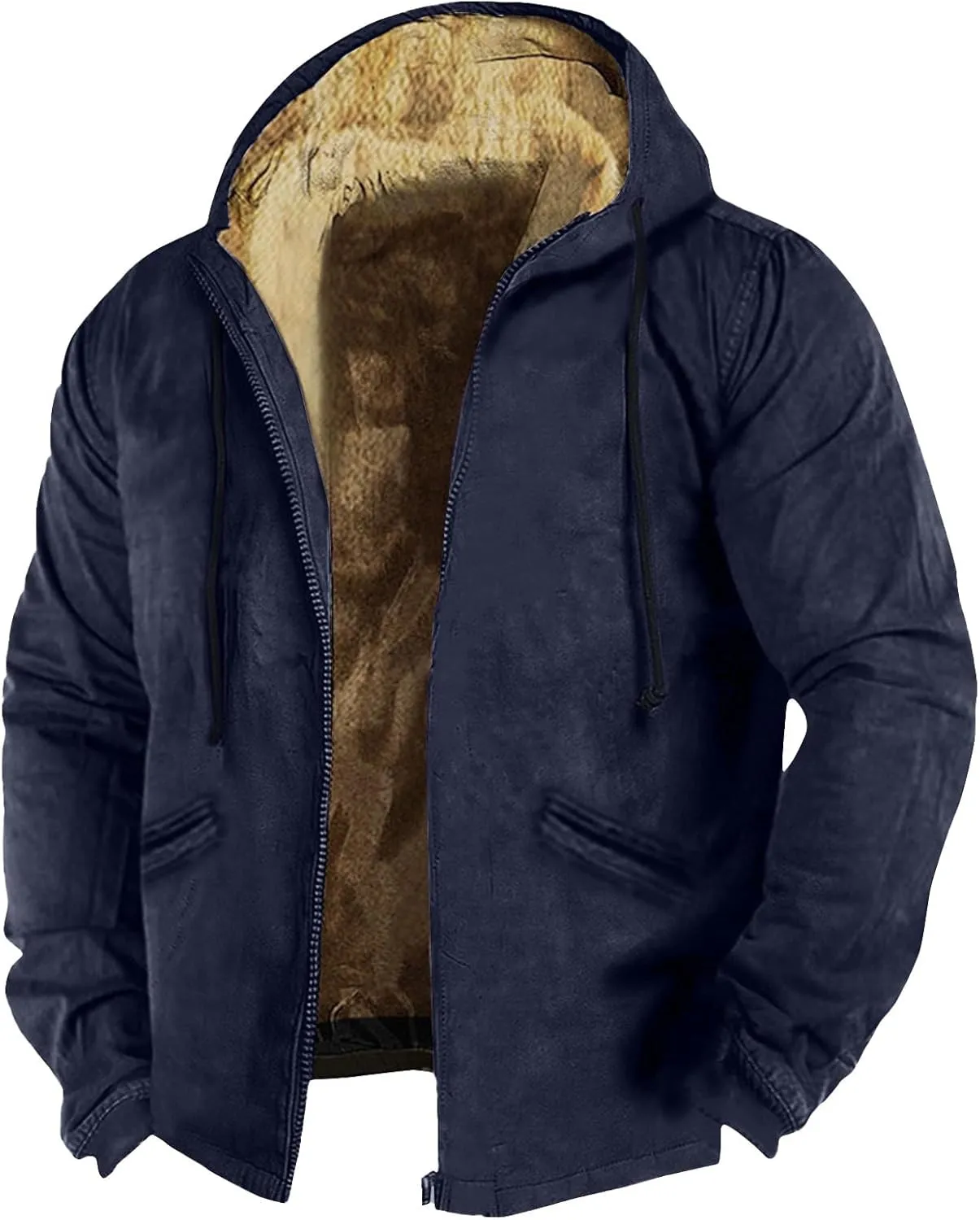 Ugly Christmas Hoodie Fleece Sherpa Lined Full-Zip Sweatshirt Snowflake Reindeer Loose Christmas Sweatshirt Men