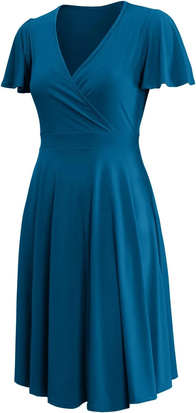 URBAN K Women's Plus Size Caftan Flutter Sleeve Midi Cocktail Dress
