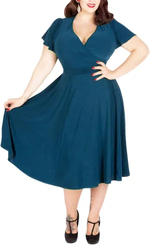 URBAN K Women's Plus Size Caftan Flutter Sleeve Midi Cocktail Dress