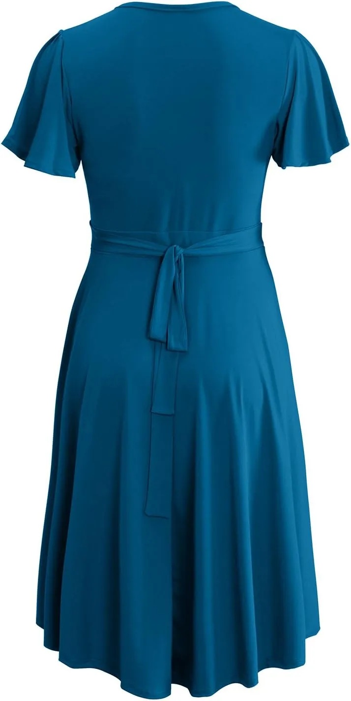 URBAN K Women's Plus Size Caftan Flutter Sleeve Midi Cocktail Dress
