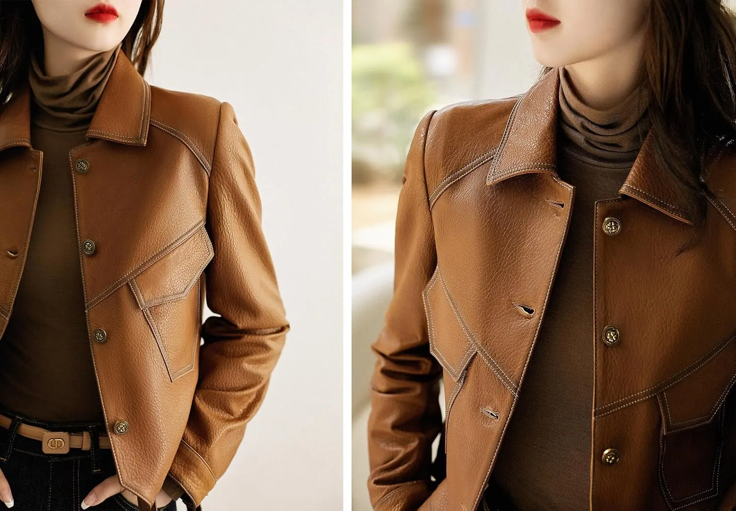 utcoco Women's Cropped Faux Leather Motorcycle Jacket 2024 Fall Fashion Button Up PU Coat Outerwear with Pockets