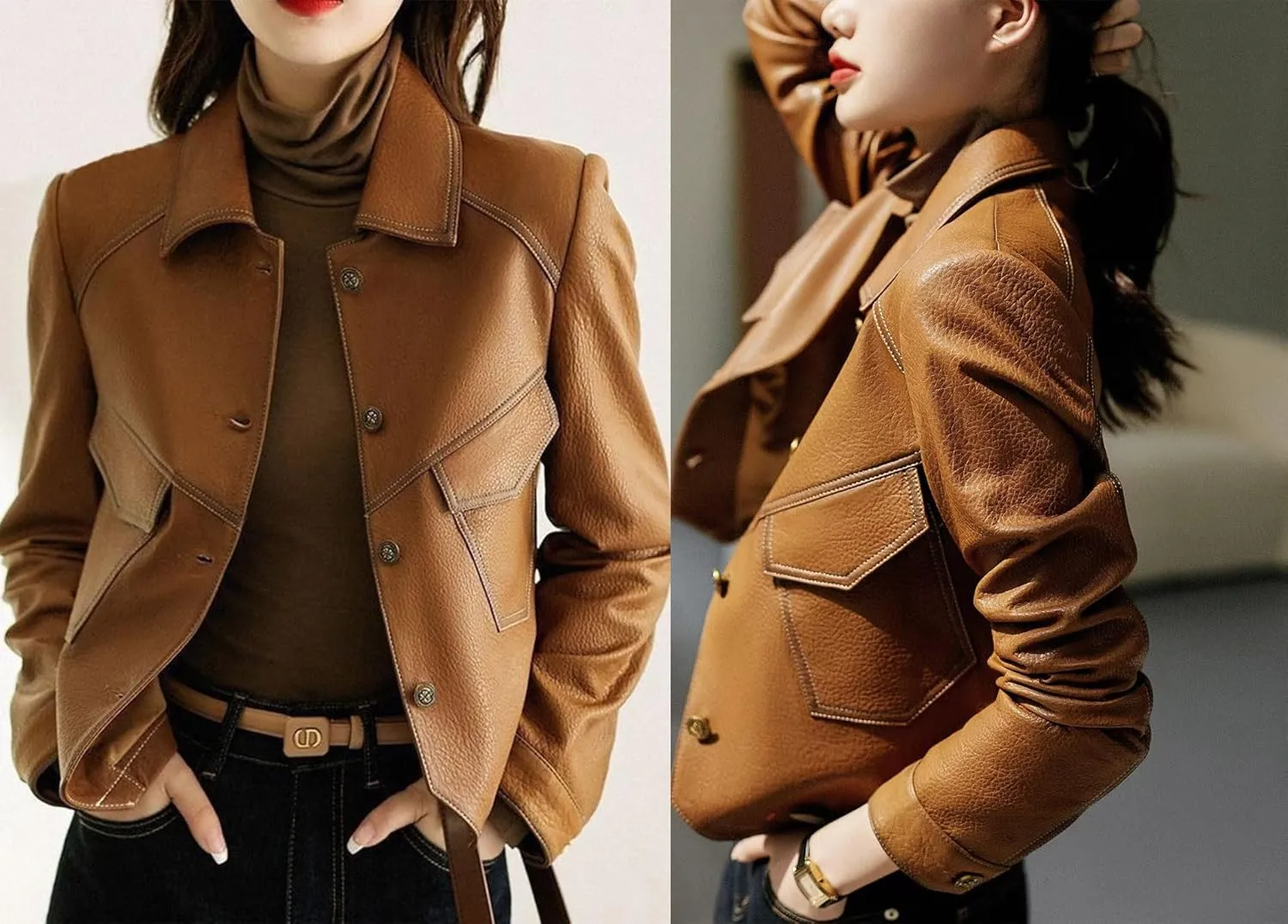 utcoco Women's Cropped Faux Leather Motorcycle Jacket 2024 Fall Fashion Button Up PU Coat Outerwear with Pockets