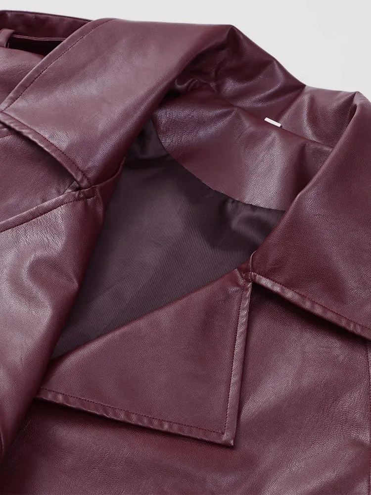 utcoco Women's Cropped Faux Leather Motorcycle Jacket Oversized PU Coat Outerwear Fall Fashion Clothes
