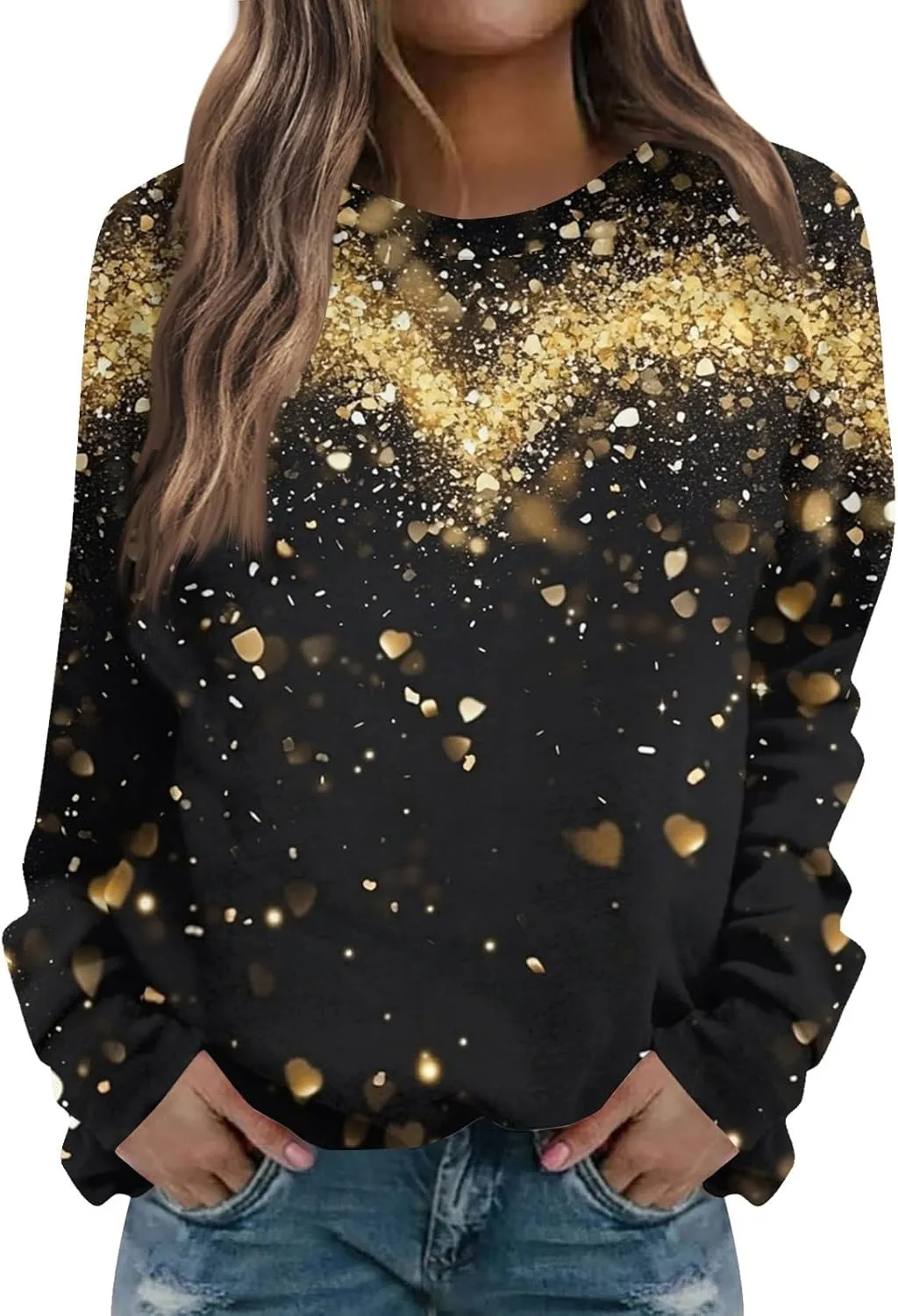 Valentine Sweatshirts For Women Love Hearts Printed Crewneck Pullover Tops Cute Casual Long Sleeve Shirts