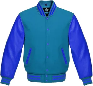 Varsity Jacket Baseball Letterman Bomber School Collage Premium Wool & Royal Blue Genuine leather sleeves