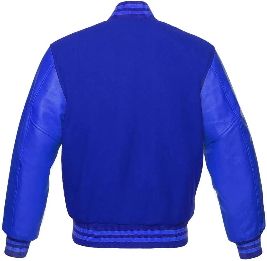 Varsity Jacket Baseball Letterman Bomber School Premium Wool Royal blue Genuine leather sleeves